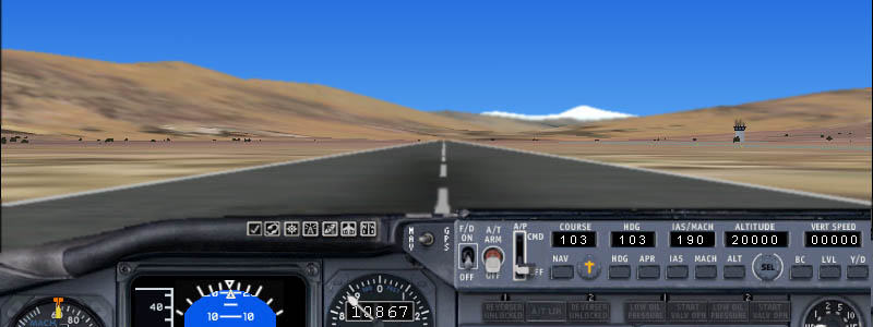 Au décollage de Cusco face à l'est (ici sur simulateur PC FS2002) , l'Ausangate, à une centaine de km, est bien visible